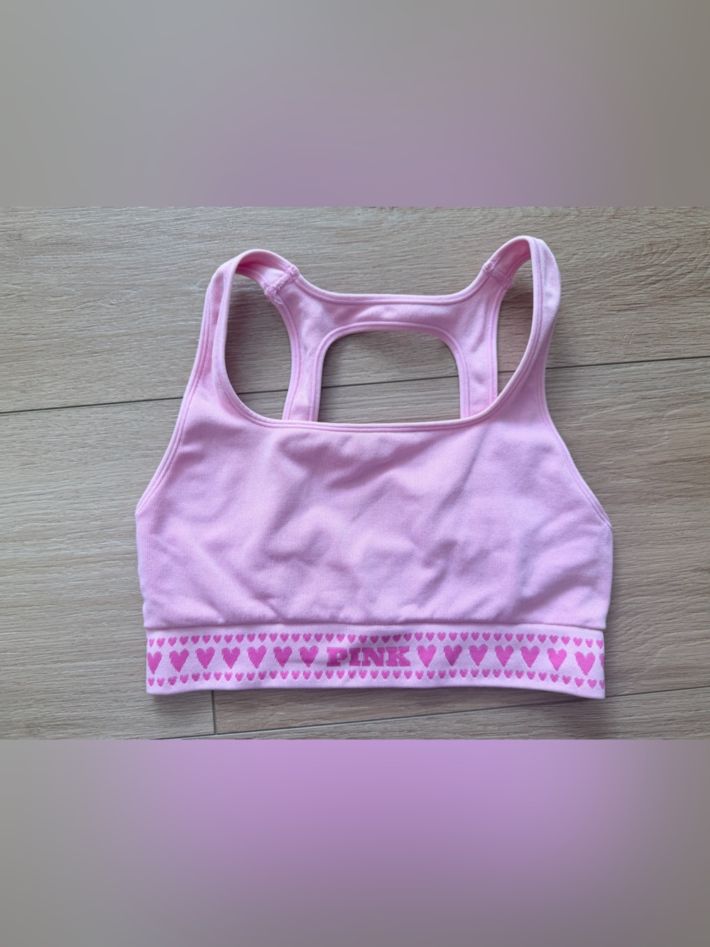 Victoria's Secret PINK Light Pink Racerback Heart-Trim Sports Bra